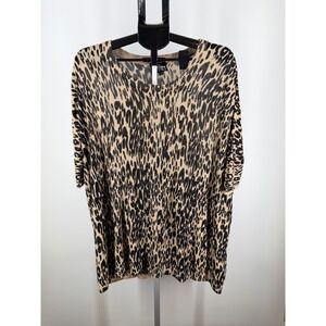 Angie Leopard Print Knit Top Tan Black Animal Oversized Viscose Tee S